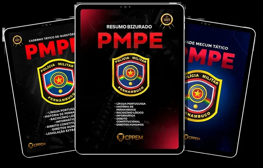 Combo PMPE: Caderno Tático de Questões, Resumo Bizurado e Vade Mecum Tático em três tablets